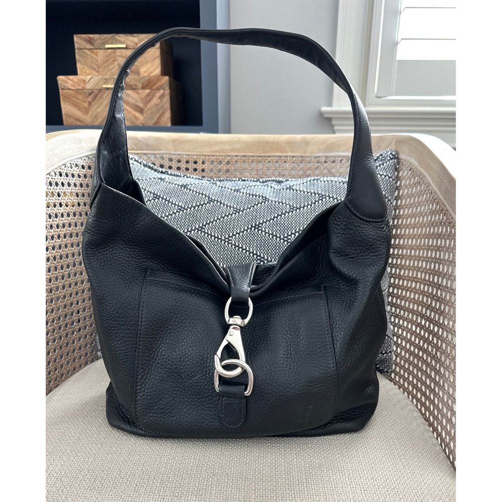 Dooney & Bourke Black Pebbled Leather Hobo Bag Lobster Clasp Shoulder Bag